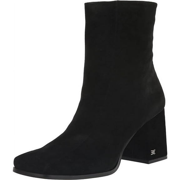 Sam Edelman Mayla Black Block Heel Squared Toe Fashion Leather Ankle Boots (Black, 5)