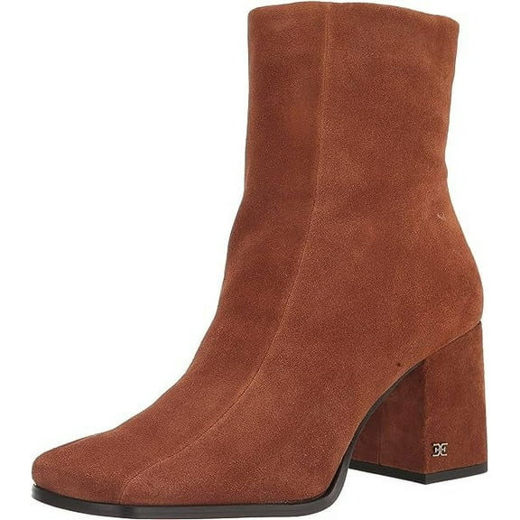 Sam Edelman Mayla Frontier Brown Block Heel Squared Toe Fashion Leather Boots (Frontier Brown, 7)