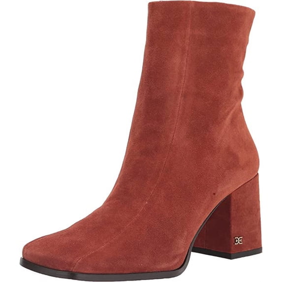 Sam Edelman Mayla Mesa Rust Block Heel Squared Toe Fashion Leather Ankle Boots (Mesa Rust, 6)