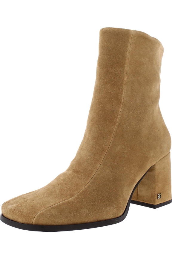 Mayla Sandstone Block Heel Squared Toe Fashion Leather Ankle Boots (Sandstone, 6.5)