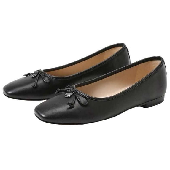 Sam Edelman Meadow Black Leather Slip On Squared Toe Bow Detailed Ballet Flats (Black Leather, 9)