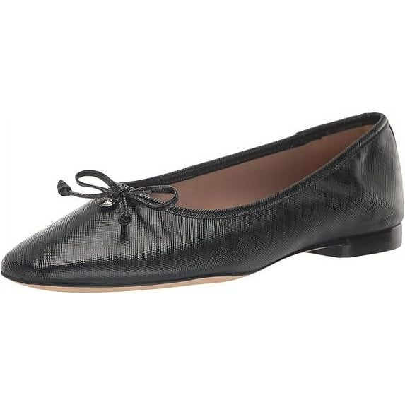 Sam Edelman Meadow Black Patent Slip On Squared Toe Bow Detailed Ballet Flats (Black Patent, 7)