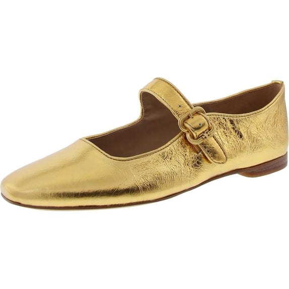 Sam Edelman Michaela Medallion Gold Mary Jane Ankle Strap Square Toe Flats (Medallion Gold, 6.5)