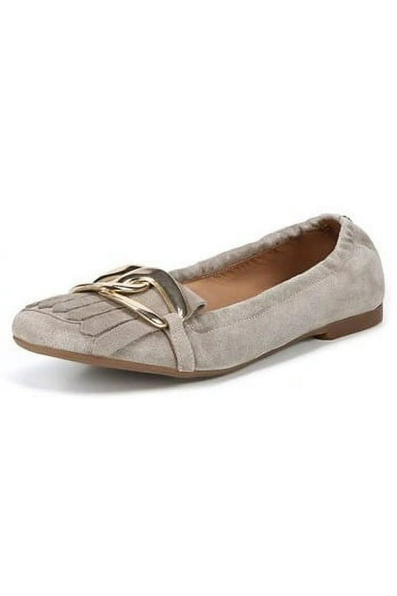 Mimi Putty Leather Slip On Squared Toe Golden Accent Ballet Flats (Putty Leather, 7)