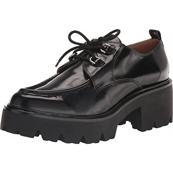 Sam Edelman Monna Black Lace Up Almond Toe Block Heel Platform Loafers (Black, 5)