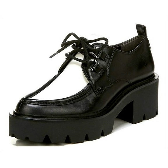 Sam Edelman Monna Black/White Leather Chunky Heel Lace Up Almond Toe Loafers (Black/White Leather, 6)