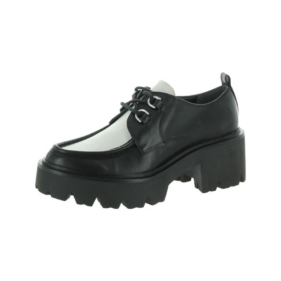 Sam Edelman Monna Black/White Leather Chunky Heel Lace Up Almond Toe Loafers (Black/White Leather, 9.5)
