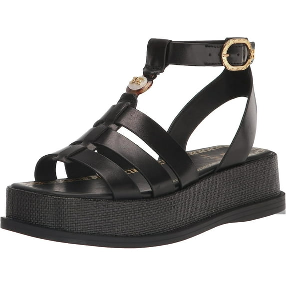 Sam Edelman Naima Black Leather Multi Straps Buckle Ankle Block Heel Sandals (Black, 10.5)