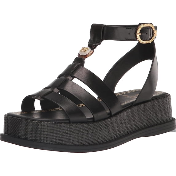 Sam Edelman Naima Black Leather Multi Straps Buckle Ankle Block Heel Sandals (Black, 13)