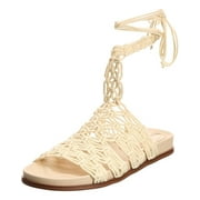 Sam Edelman Nicolette Natural Rounded Open Toe Tie Up Strappy Flats Sandals (Natural, 10.5)