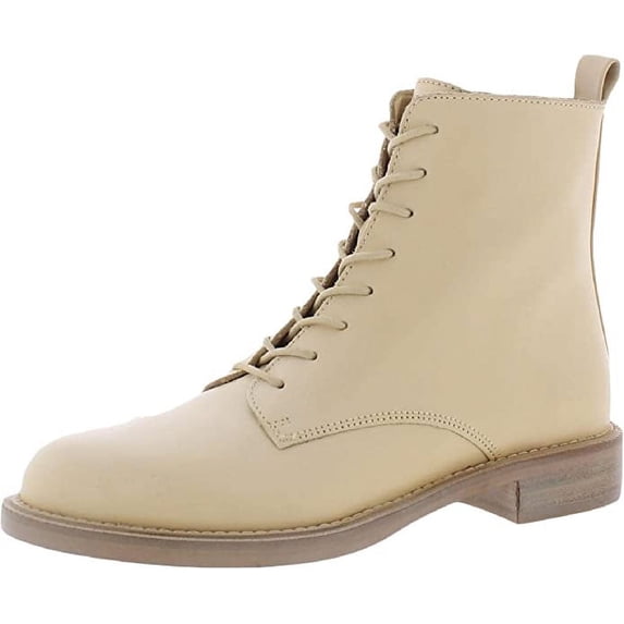 Sam Edelman Nina Eggshell Block Heel Closed Toe Lace Up Side Zipper Ankle Boots (Eggshell, 6.5)