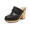thumbnail image 1 of Sam Edelman Nyla Black Leather Rounded Toe Slip On Block Heel Clog Mules (Black Leather, 6.5), 1 of 7