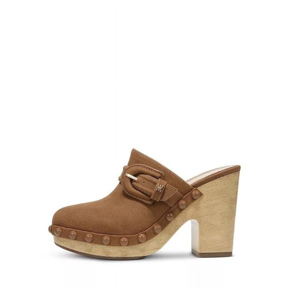 Sam Edelman Nyla Cuoio Brown Rounded Toe Slip On Block Heel Fashion Mules (Cuoio Brown, 5.5)