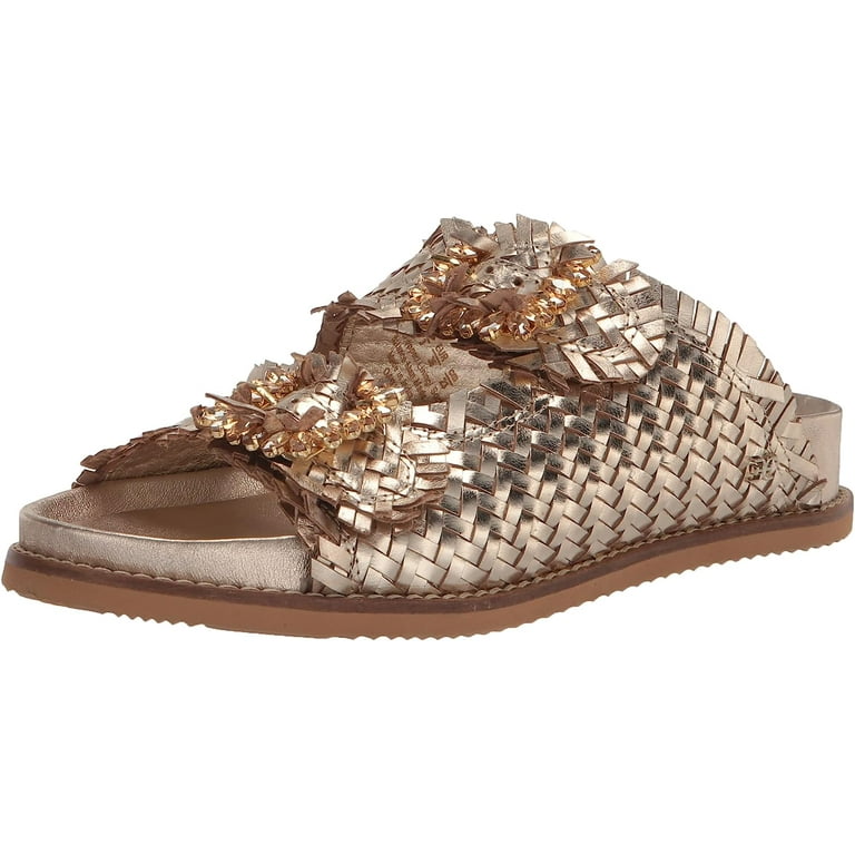 Sam Edelman Oaklyn Gold Leaf Woven Leather Buckle Embellished Strap Slide Sandal Gold Leaf 10.5 Walmart