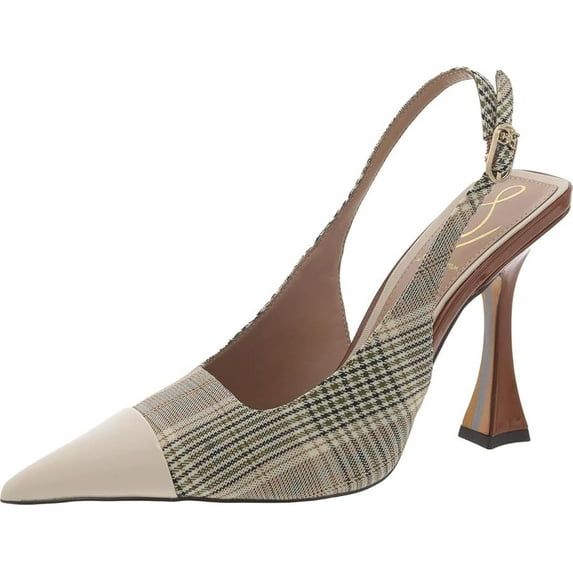 Sam Edelman Odette Oat Multi/Alpine Ivory Pointed Toe Slingback Stiletto Pumps (Oat Multi/Alpine Ivory, 8)