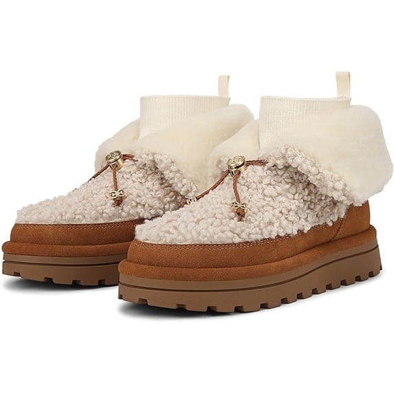 Sam Edelman Olin Natural/Harvest Brown Round Toe Fur Platform Pull On Ankle Boot (Natural/Harvest Brown, 8.5)