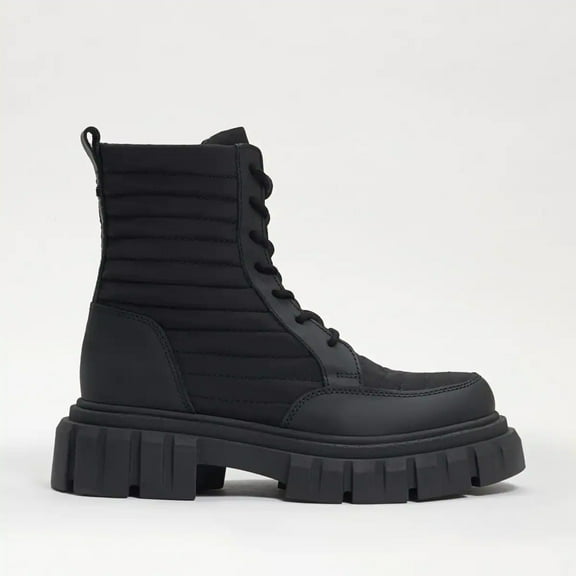 Sam Edelman Olympia Black Chunky Lug Sole Lace Up Rounded Toe Ankle Combat Boots (Black, 5)