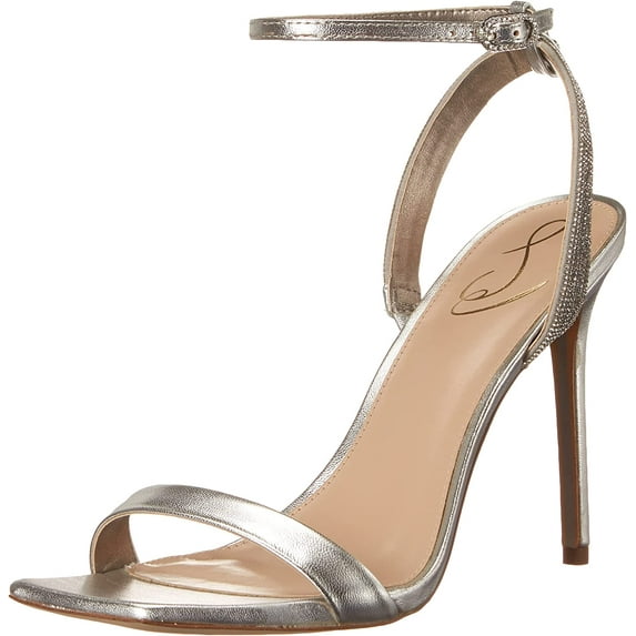 Sam Edelman Ophelia Soft Silver Open Toe Ankle Strap Stiletto Heeled Sandals (Soft Silver, 9)