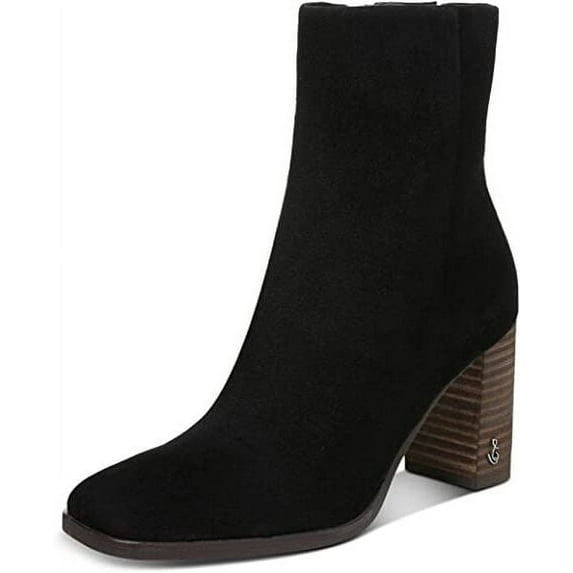 Sam Edelman Osten Black Stacked Block Heel Almond Toe Fashion Ankle Booties (Black, 5.5)