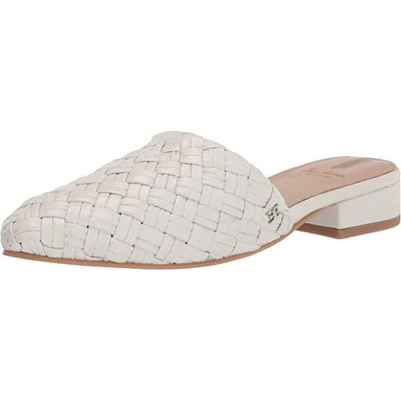 Sam Edelman Page Bright White Slip On Pointed Toe Block Heel Woven Fashion Mules (Bright White, 5.5)