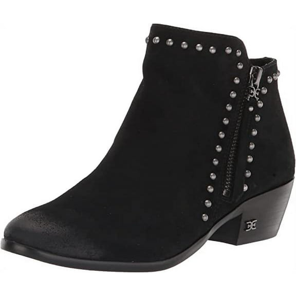 Sam Edelman Paola Black Stacked Heel Almond Toe Embellished Fashion Ankle Boots (Black, 5)