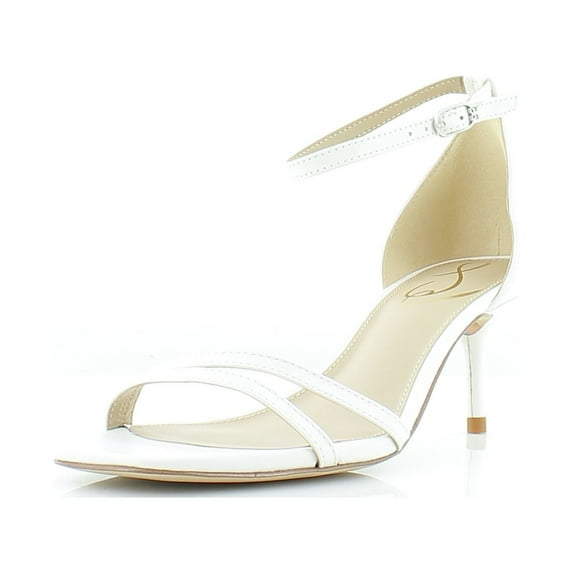Sam Edelman Peonie Bright White Ankle Strap Open Toe Strappy Kitten Heel Sandals (Bright White, 6.5)