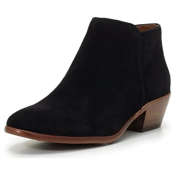 Sam Edelman Petty Black Suede Rounded Toe Stacked Block Heel Ankle Booties (Black Suede, 4.5)