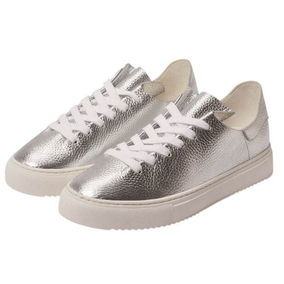 Sam Edelman Poppy Silver Leather Lace-Up Chunky Platform Low Top Flats Sneakers (Silver, 11)