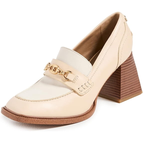 Sam Edelman Quincy Eggshell/Modern Ivory Gold Tone Buckle Vamp Heel Loafer Shoes (Eggshell/Modern Ivory, 5.5)