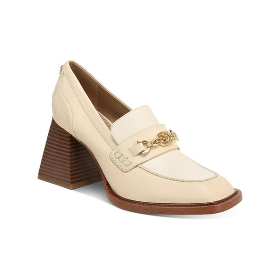 Sam Edelman Quincy Eggshell/Modern Ivory Gold Tone Buckle Vamp Heel Loafer Shoes (Eggshell/Modern Ivory, 7.5)