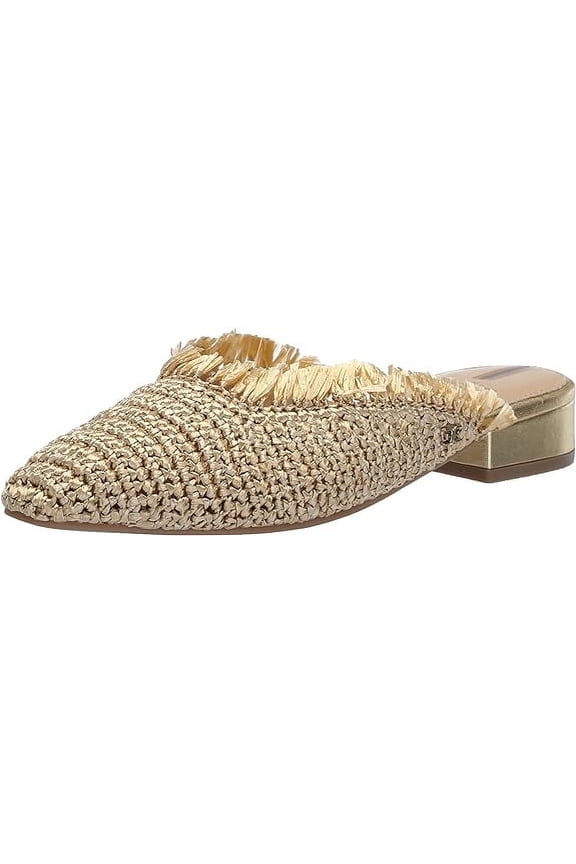 Reeta Gold Squared Toe Fringe Detailed Slip On Classic Flats Shoes (Gold, 5.5)