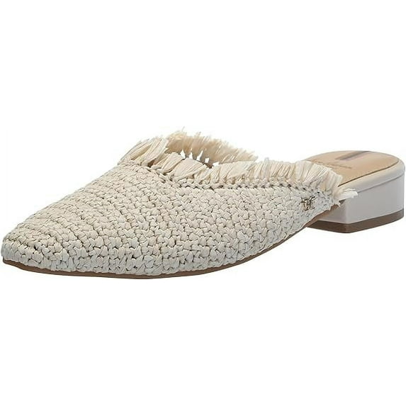 Sam Edelman Reeta Off-white Squared Toe Fringe Detailed Slip On Flats Shoes (Off-white, 5)