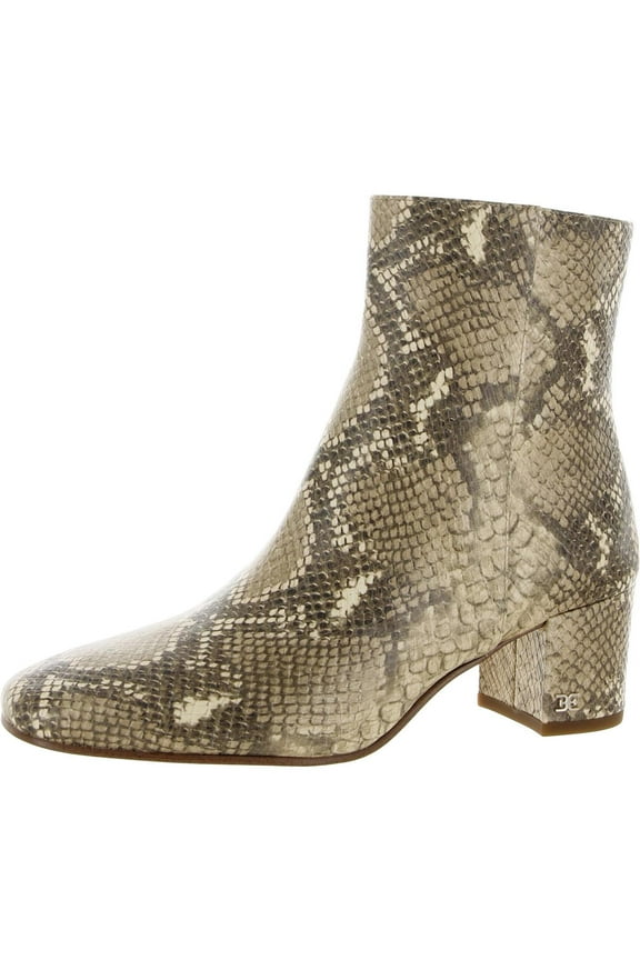 Regaen Wheat Nude Multi Snake Square Toe Leather Heeled Booties (Wheat Multi Snake, 6.5)