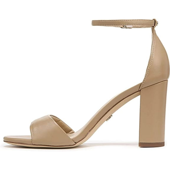 Sam Edelman Robyn Beige Buckled Ankle Strap Open Toe High Block Heel Sandals (Beige, 8.5)