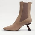 thumbnail image 1 of Sam Edelman Sammie Almond Leather Pointed Toe Spool Heel Pull On Ankle Boots (Almond Leather, 7.5), 1 of 6