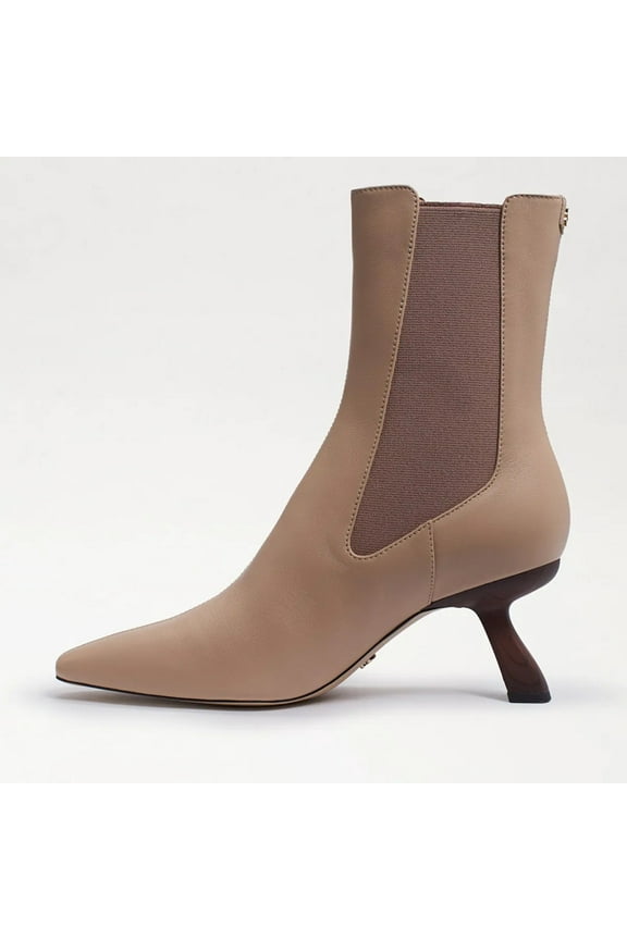 Sammie Almond Leather Pointed Toe Spool Heel Pull On Ankle Boots (Almond Leather, 9.5)