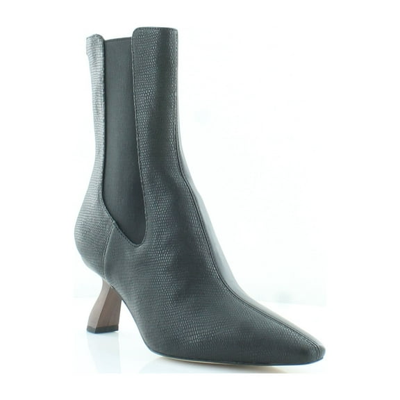 Sam Edelman Sammie Black Snake Leather Pointed Toe Spool Heel Pull On Ankle Boot (Black Snake, 5.5)
