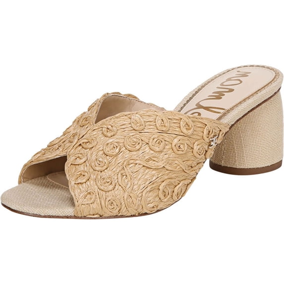 Sam Edelman Sareen Natural Nude Woven Raffia Open-Toe Block Heeled Mule Sandals (NATURAL, 8)