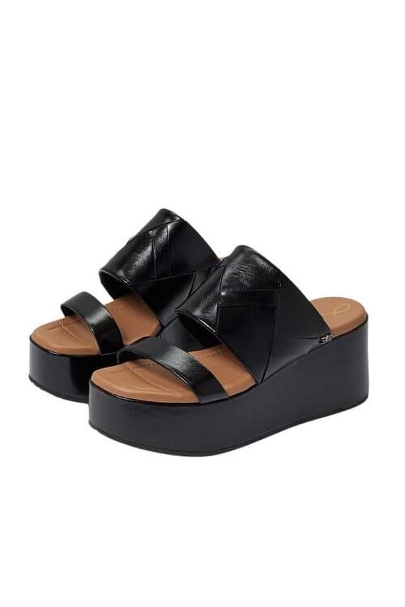 Sasha Black Slip On Open Toe Strappy Wedge Heel Platforms Sandals (Black, 11)