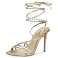 thumbnail image 1 of Sam Edelman Scarlette Gold Ankle Tie Up Stiletto Leather Heeled Sandals (GOLD, 7), 1 of 5