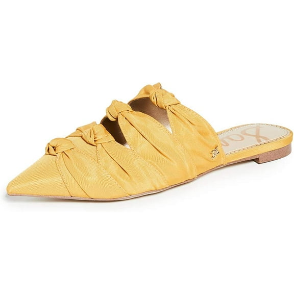 Sam Edelman Shanti Knotted Trim Pointed Toe Slide Mules Tuscan Yellow Suede (GOLD, 7.5)