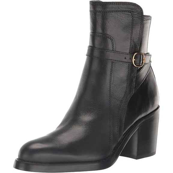Sam Edelman Simona Black Leather Pointed Toe Block Heeled Pull On Ankle Boots (Black Leather, 10.5)