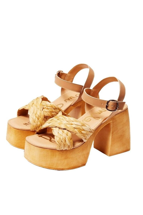 Suzannah Tan Multi Ankle Strap Open Toe Block Heel Platform Sandals