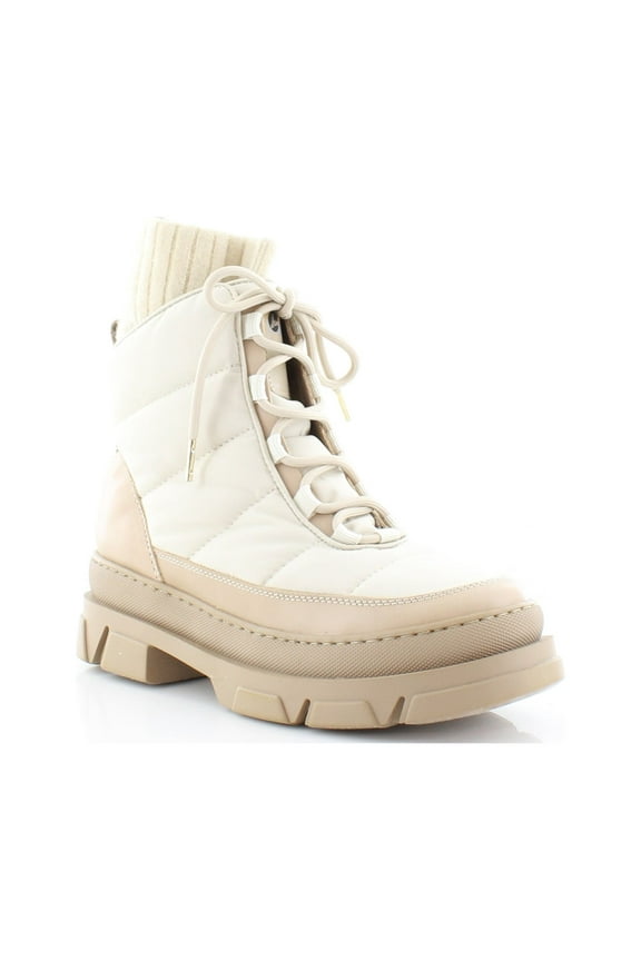 Tabitha Moonbeam Lace Up Quilted Ribbed Cuff Combat Chunky Boots (Moonbeam, 5)