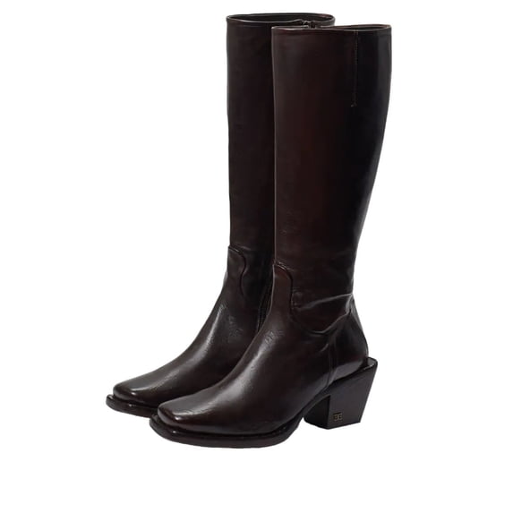 Sam Edelman Tamea Dark Brown Washed Leather Square Toe Stacked Heel Western Boot (Dark Brown Washed Leather, 11)