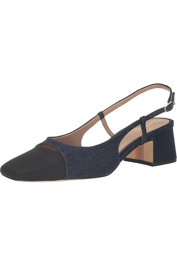 Tarra Hudson Navy/Black Almond Toe Block Heel Slingback Sandals (Hudson Navy/Black, 10)