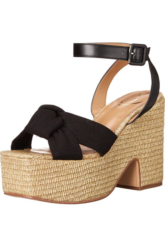 Theresa Black Block Heel Ankle Strap Square Toe Wedge Heeled Sandals (Black, 11)