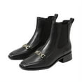 thumbnail image 1 of Sam Edelman Torance Black Leather Pull On Square Toe Bit Chain Chelsea Booties (Black, 6), 1 of 4