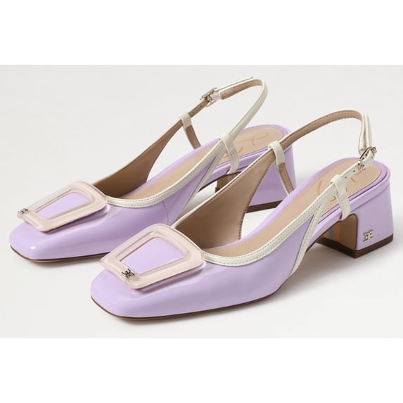 Sam Edelman Tracie Orchid Blossom/Porcelain Slingback Squared Toe Buckle Pumps (Orchid Blossom/Porcelain, 11)