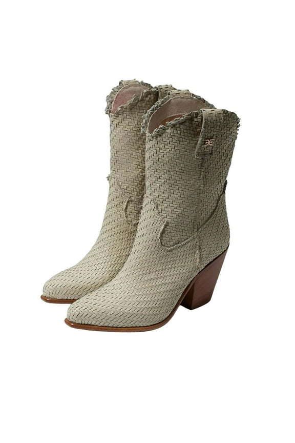 Tracy Off White Stacked Heel Pointed Toe Pull On Western Boots (Off White, 10)